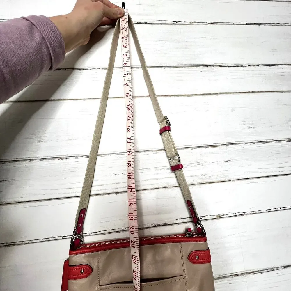 Coach Tan Pink Orange Leather Crossbody Messenger Bag Purse
